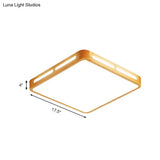 Modern Wood Beige Led Ceiling Light For Bedroom - Rectangle Flush Mount Lamp 12’/18’/21’/25.5’ Wide