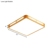 Modern Wood Beige Led Ceiling Light For Bedroom - Rectangle Flush Mount Lamp 12’/18’/21’/25.5’ Wide