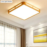 Modern Wood Beige Led Ceiling Light For Bedroom - Rectangle Flush Mount Lamp 12’/18’/21’/25.5’ Wide