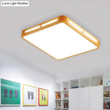 Modern Wood Beige Led Ceiling Light For Bedroom - Rectangle Flush Mount Lamp 12’/18’/21’/25.5’ Wide