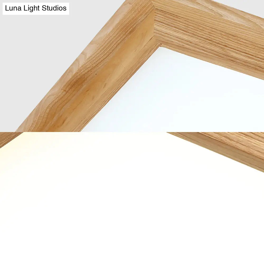 Modern Wood-Beige Led Ceiling Light With Acrylic Diffuser - 10’/17’ Wide