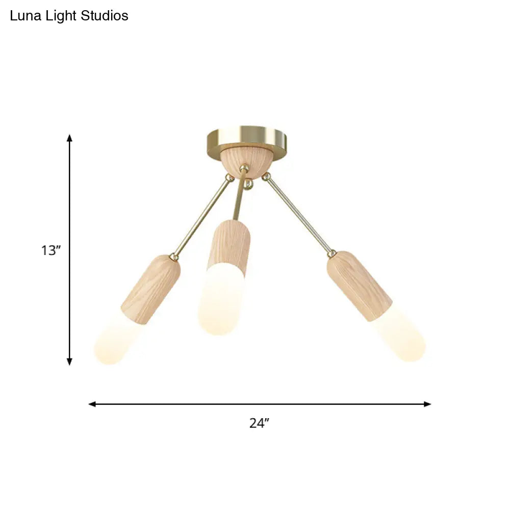 Modern Wood Capsule Semi Mount Ceiling Lamp For Bedroom - Beige 3/5 - Light