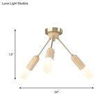 Modern Wood Capsule Semi Mount Ceiling Lamp For Bedroom - Beige 3/5 - Light