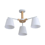Modern Wood Ceiling Pendant With Tapered Fabric Shade - Available 3/6 Heads For Living Room