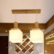 Modern Wood Cube Hanging Pendant Light With Opal Glass - 2/3 Heads Linear Canopy 2 /
