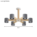 Modern Wood Cylindrical Kids Bedroom Pendant Light With Shade - Ceiling Chandelier