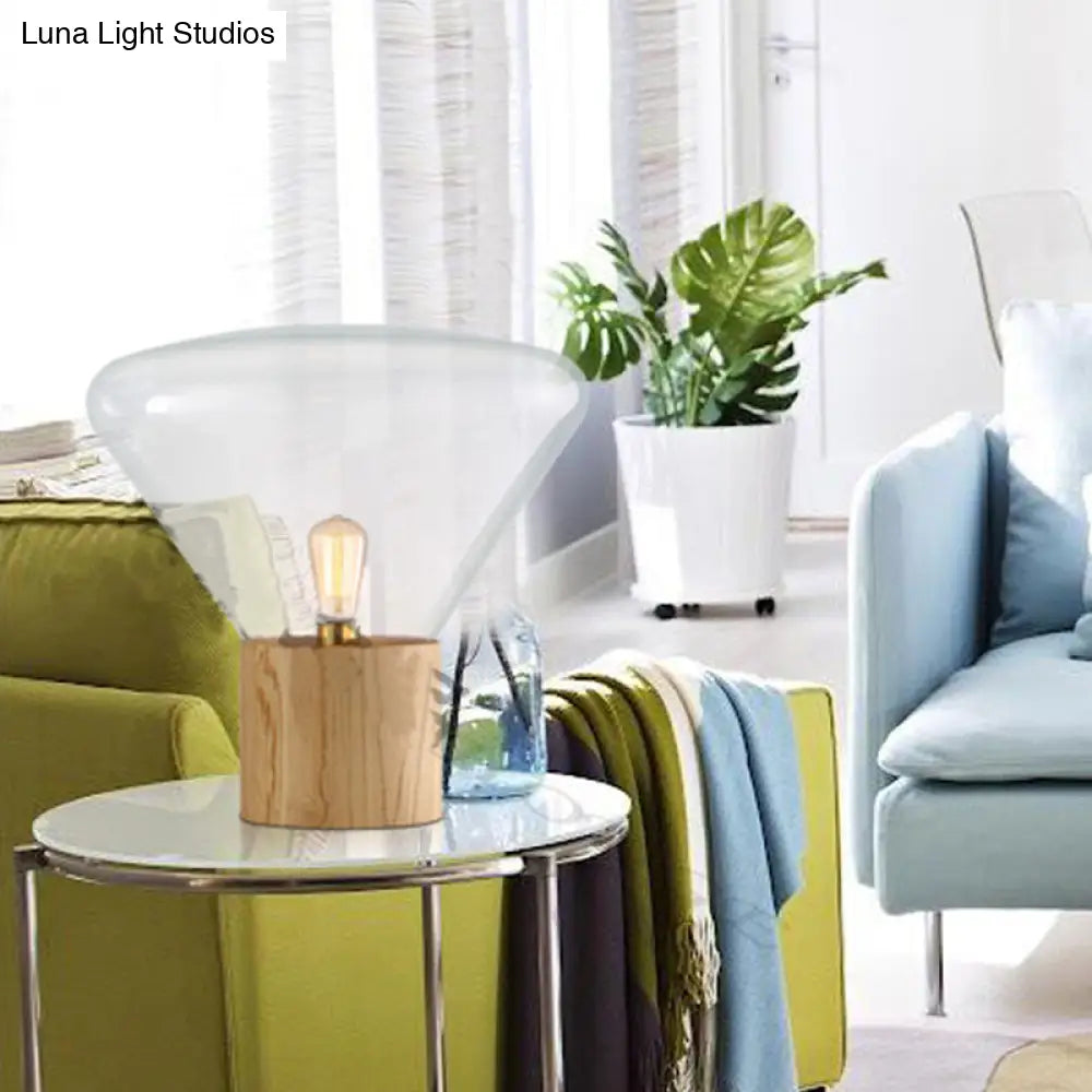 Modern Wood Desk Lamp With Clear Glass Shade - 1 Head Night Table Light