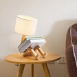 Modern Wood Desk Lamp With Robot Design And Adjustable Cylinder Shade In White For Bedside Or Use