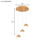 Modern Wood Dome Pendant Chandelier With 3 Beige Bulbs - Stylish Hanging Ceiling Lamp