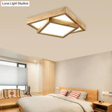 Modern Wood Flush Mount Led Ceiling Light For Bedroom - 19’/25’/31.5’ Wide Square Shape Warm/White