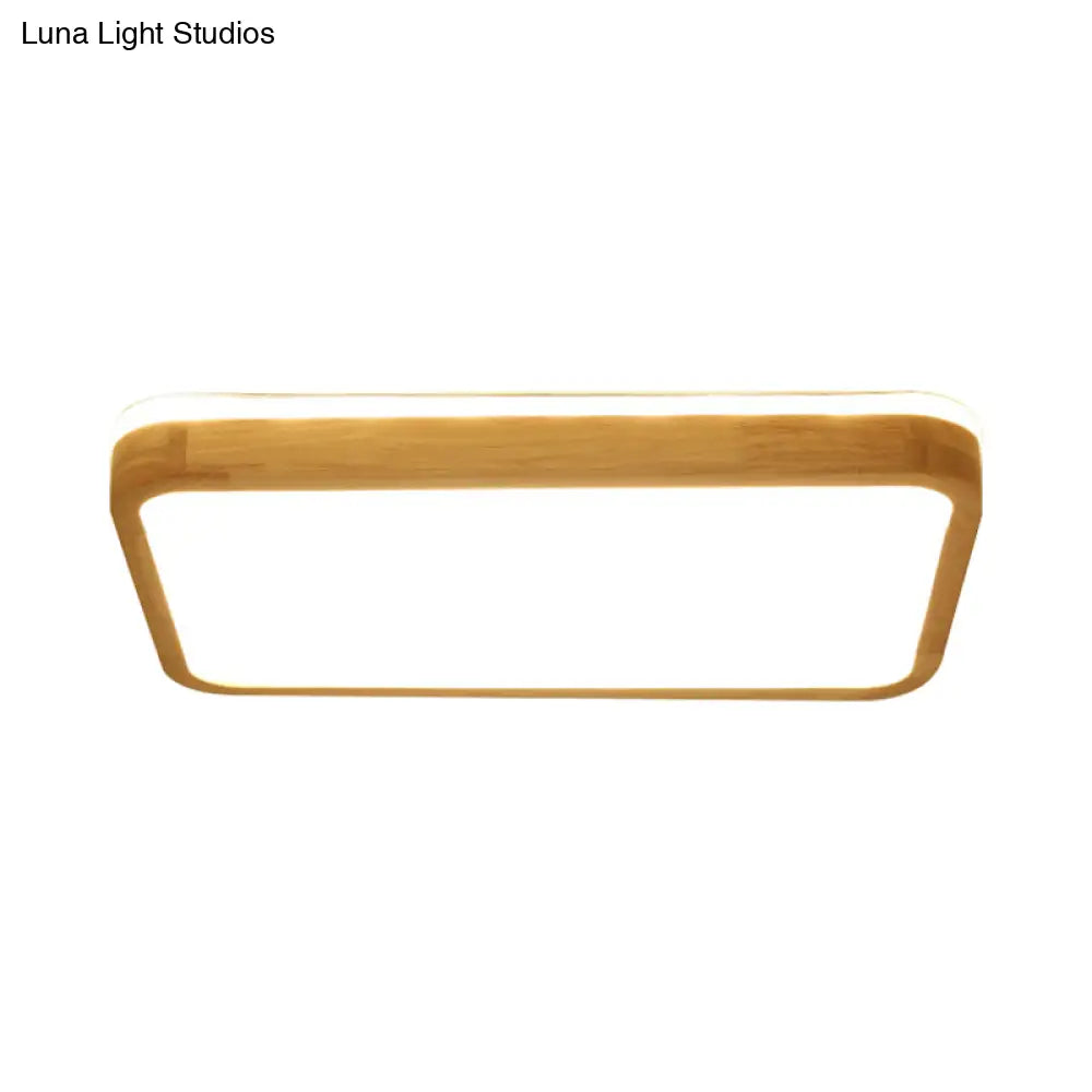 Modern Wood Flush Mount Led Lamp With Frosted Diffuser - Beige Natural Light Multiple Sizes