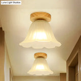 Modern Wood Flush Mount With White Glass Shade - 1 - Head Corridor Lamp