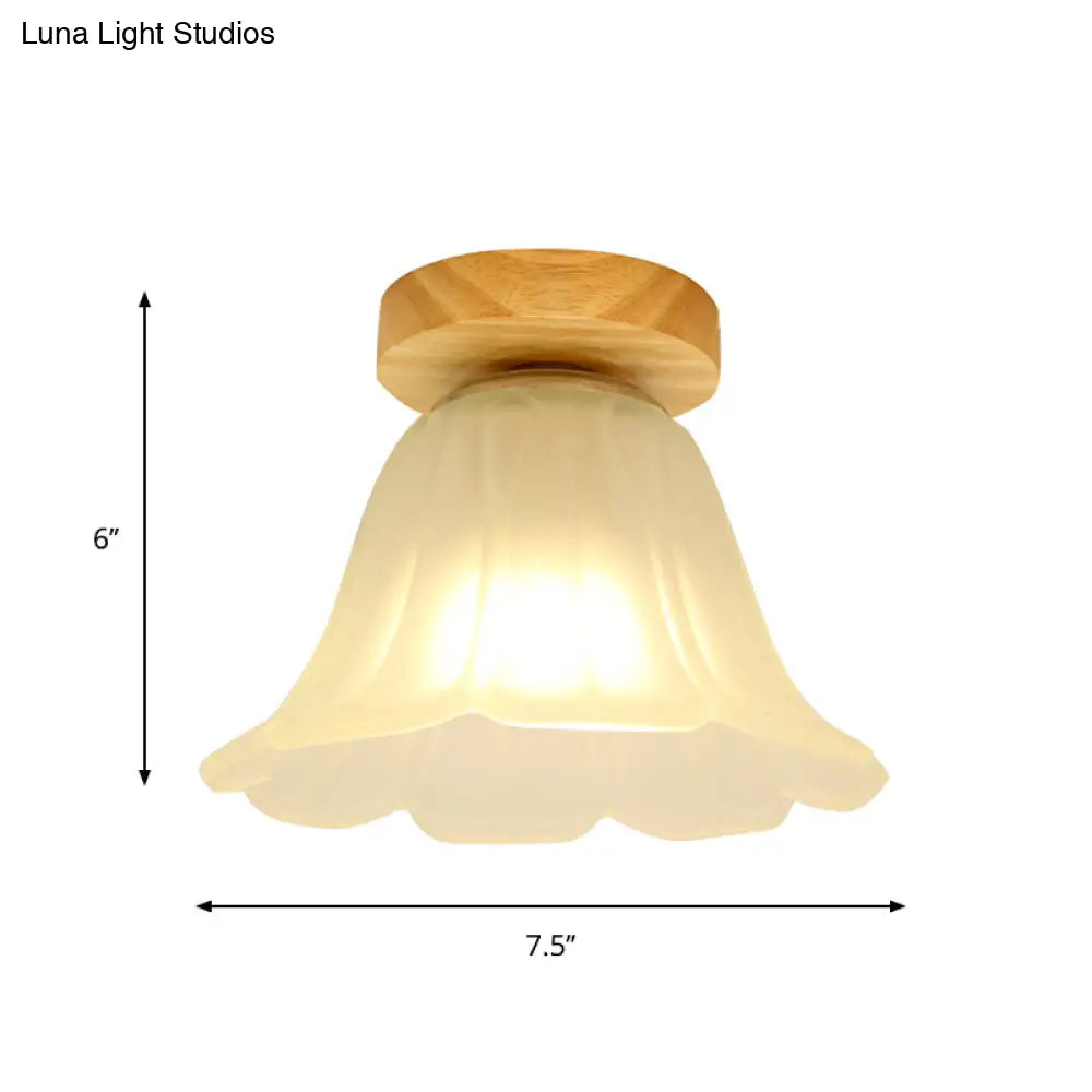 Modern Wood Flush Mount With White Glass Shade - 1 - Head Corridor Lamp
