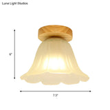 Modern Wood Flush Mount With White Glass Shade - 1 - Head Corridor Lamp
