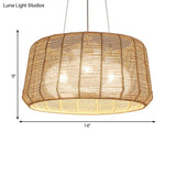 Modern Wood Hanging Pendant Lamp - Rope Drum/Teardrop Design For Living Room
