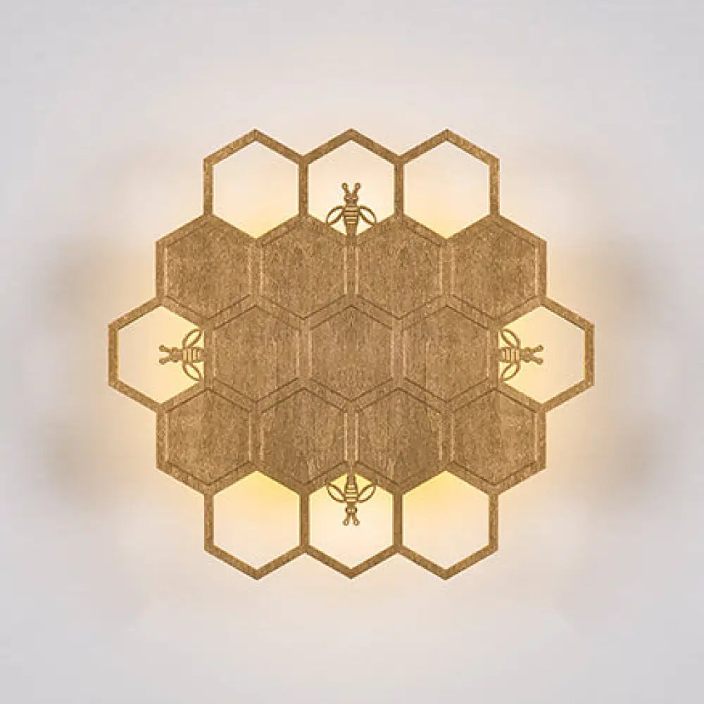 Modern Wood Honeycomb Led Wall Sconce - Warm Light For Balcony Child Bedroom & More Antique Brass