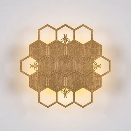Modern Wood Honeycomb Led Wall Sconce - Warm Light For Balcony Child Bedroom & More Antique Brass