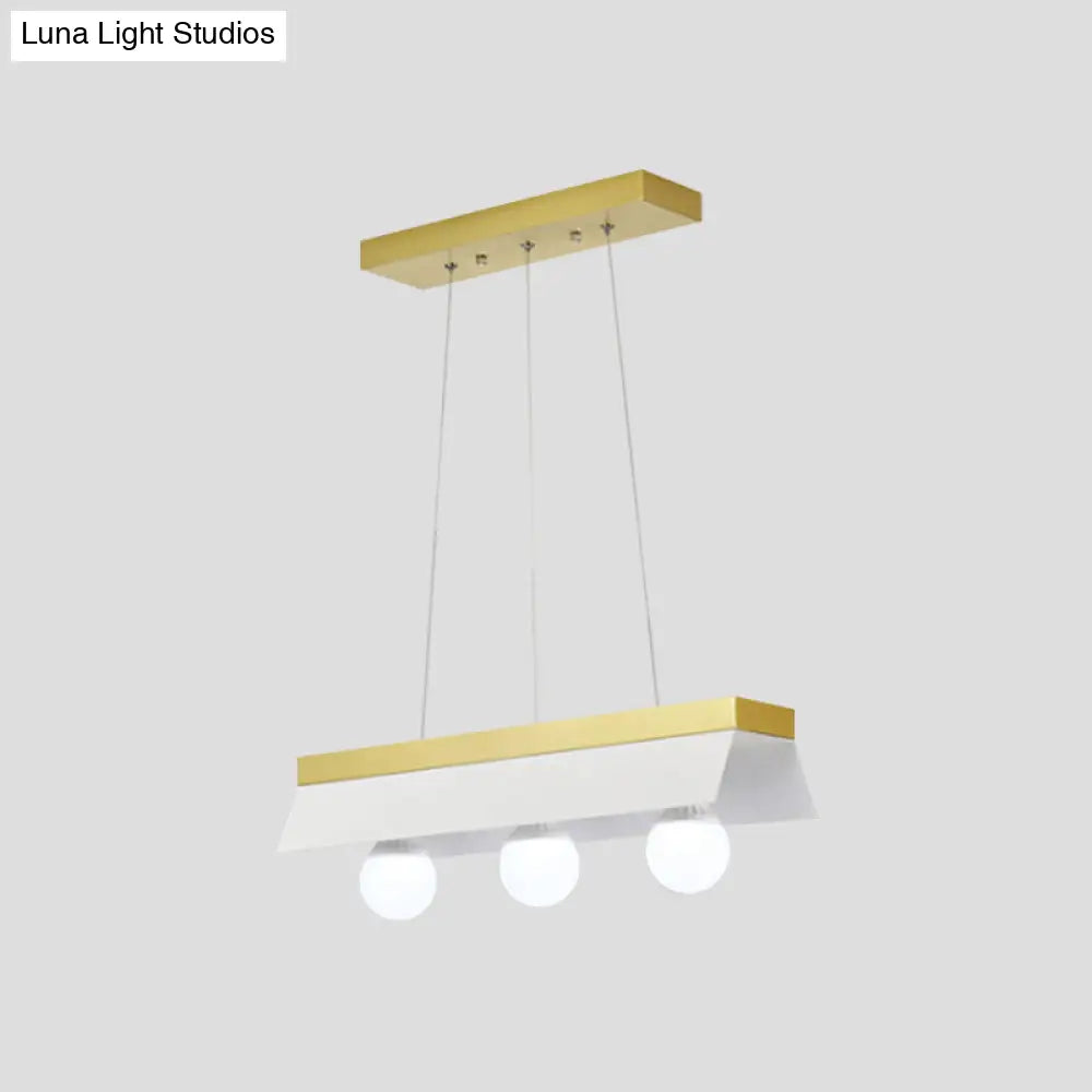 Modern Wood Island Billiard Light With Black/White Shade - 3 Or 5 Lights For Restaurant