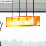 Modern Wood Island Pendant Light With 4 Yellow Lights For Dining Room - 21/27 Wide Linear Hanging