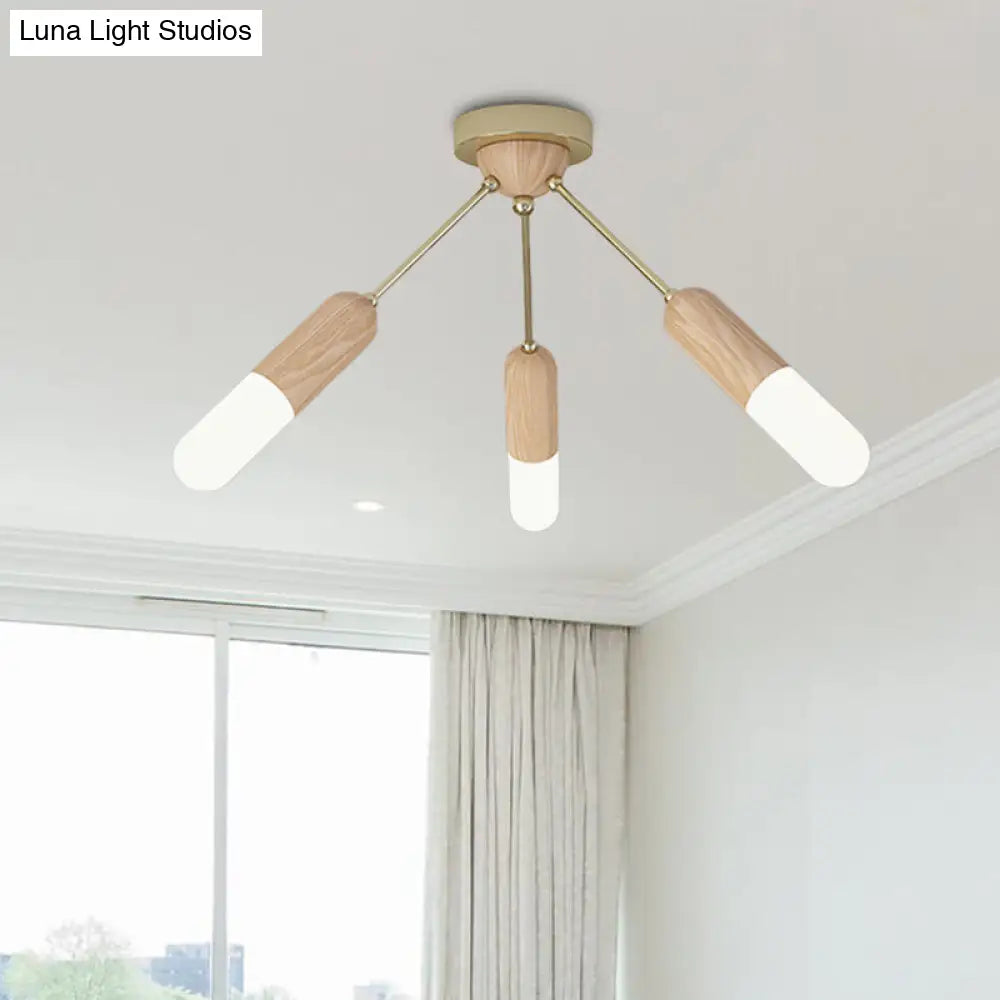 Modern Wood Led Flush Mount Ceiling Light With 3 Beige Lights