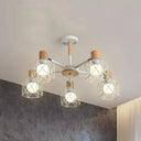 Modern Wood & Metal Chandelier For Villa And Restaurant - Wire Frame Hanging Light 5 / White