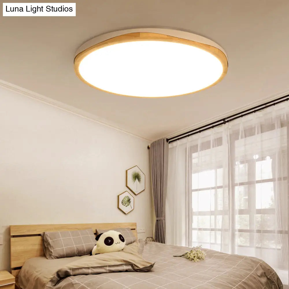 Modern Wood Round Flush-Mount Light Fixture - 14/18/21.5 Wide Led White/Warm White / 14