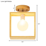 Modern Wood Semi Flush Mount Light - Triangle/Square/Pentagon Shape With White Glass 1 Head Ceiling