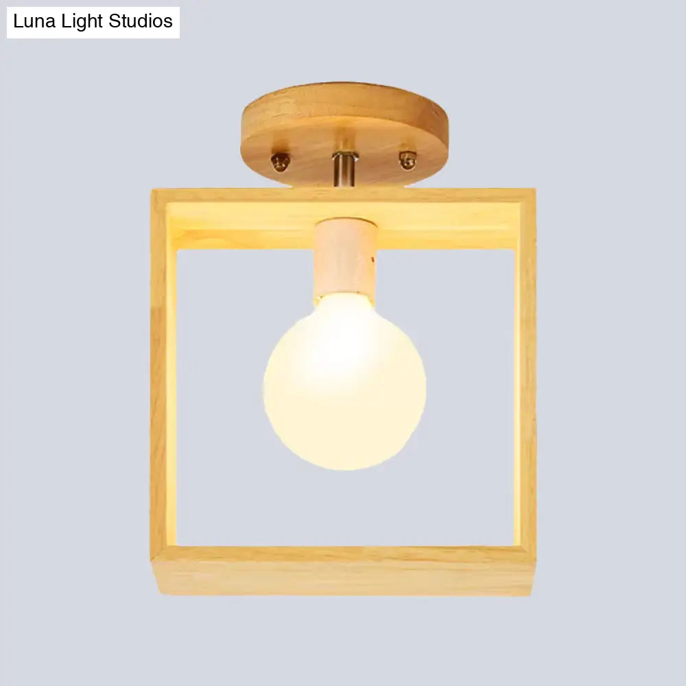 Modern Wood Semi Flush Mount Light - Triangle/Square/Pentagon Shape With White Glass 1 Head Ceiling
