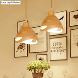 Modern Wood Shade Pendant Light Fixture With Flared Beige Design