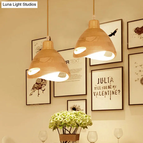 Modern Wood Shade Pendant Light Fixture With Flared Beige Design