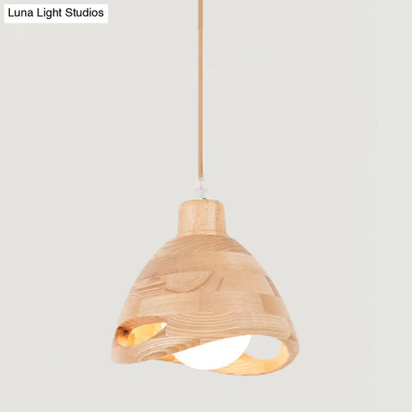 Modern Wood Shade Pendant Light Fixture With Flared Beige Design