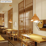 Modern Wood Shade Pendant Light Fixture With Flared Beige Design