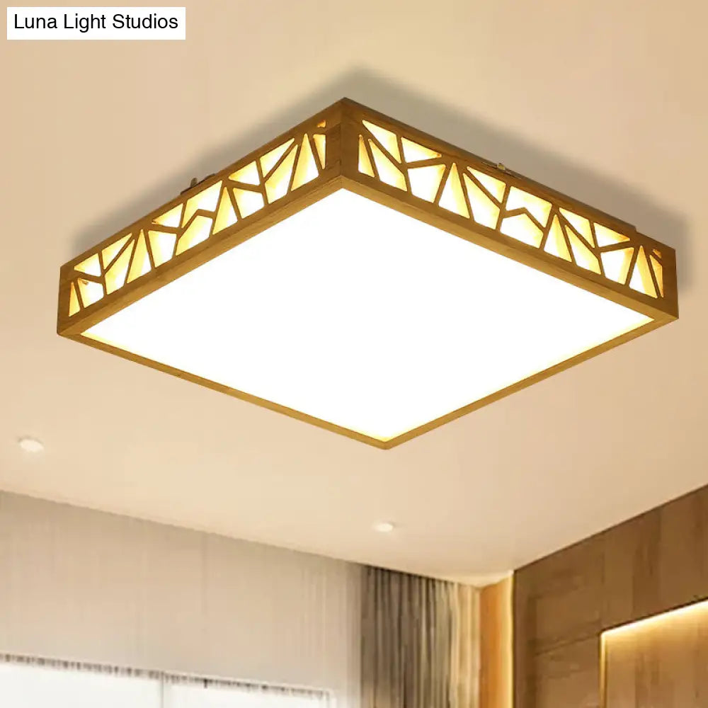 Modern Wood Square Box Ceiling Lamp With Warm/White Led And Stepless Dimming - Ideal For Studying