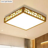 Modern Wood Square Box Ceiling Lamp With Warm/White Led And Stepless Dimming - Ideal For Studying