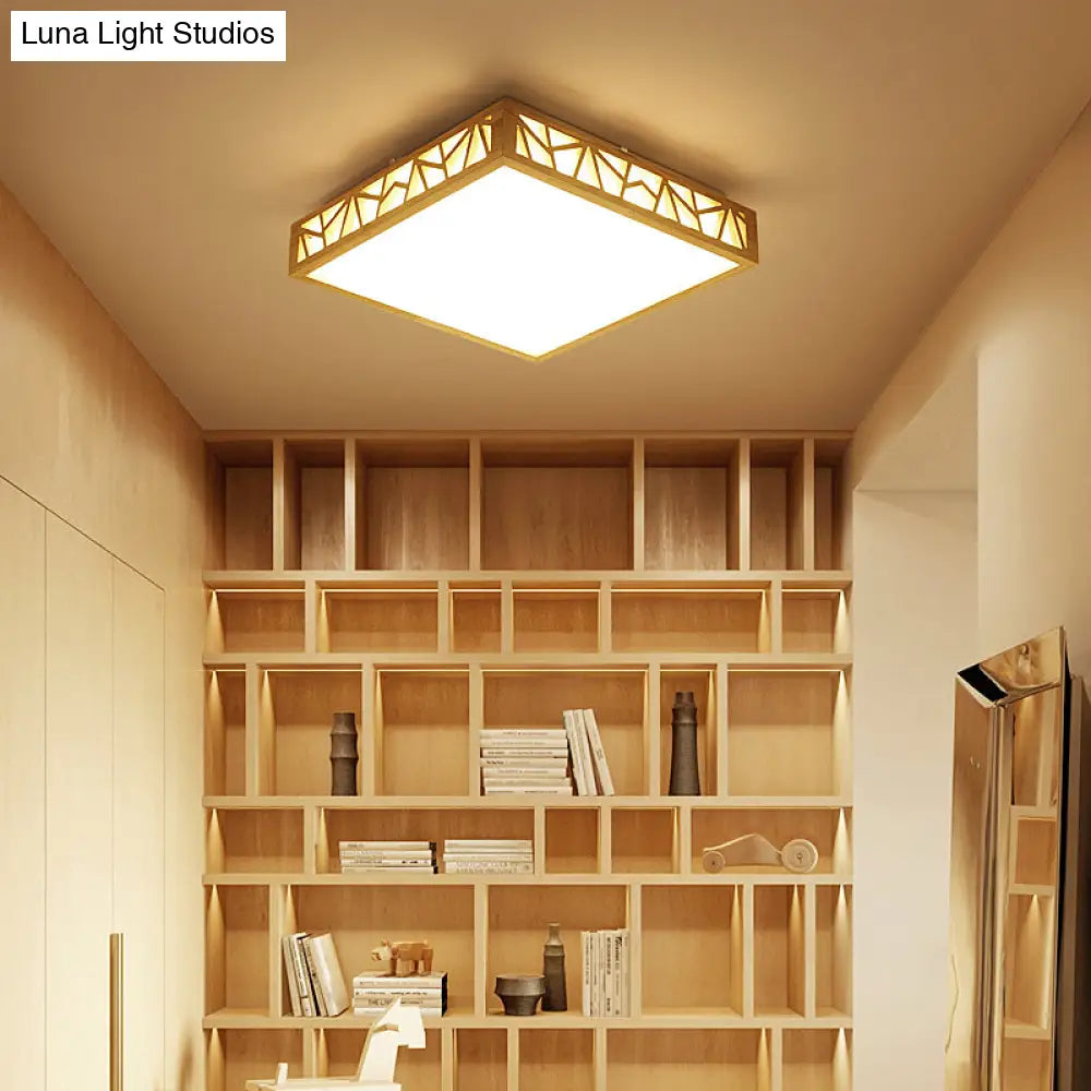 Modern Wood Square Box Ceiling Lamp With Warm/White Led And Stepless Dimming - Ideal For Studying