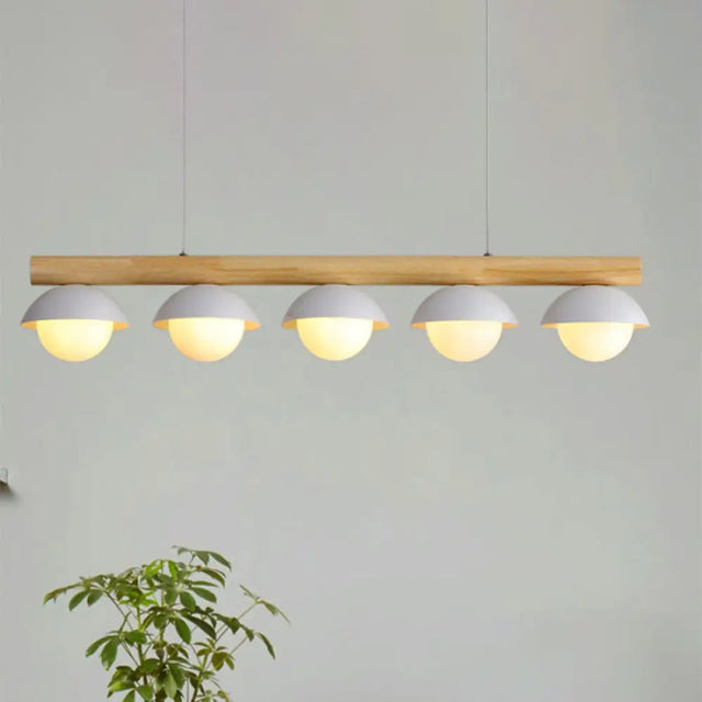 Modern Wood Stem Linear Chandelier - 5/7 Lights White Shade Billiard For Restaurants 5 /