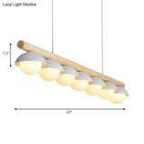 Modern Wood Stem Linear Chandelier - 5/7 Lights White Shade Billiard For Restaurants