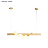 Modern Wood Stick Pendant Light Kit For Dining Room Island - 5 Head Beige Lighting