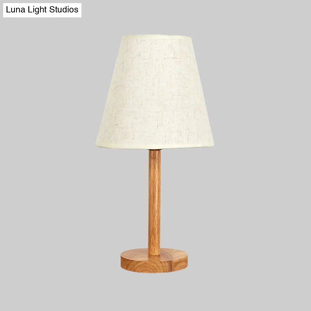 Modern Wood Study Lamp: Conical Fabric Book Light For Living Room 1 Bulb