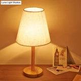 Modern Wood Study Lamp: Conical Fabric Book Light For Living Room 1 Bulb