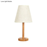 Modern Wood Study Lamp: Conical Fabric Book Light For Living Room 1 Bulb