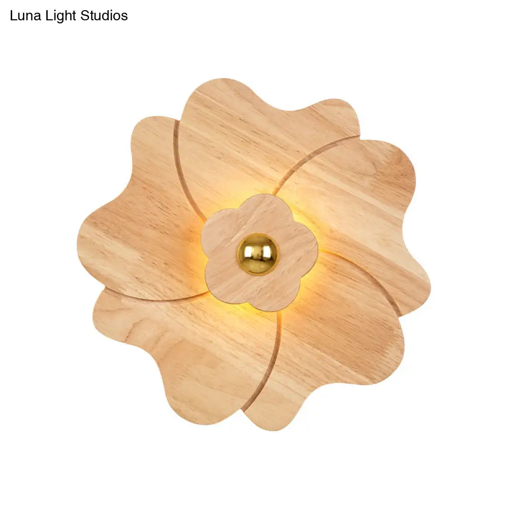 Modern Wood Wall Sconce With Led Lights For Flower Bedside