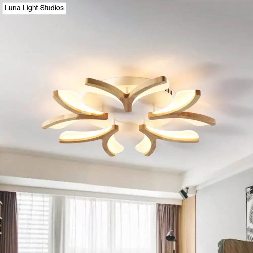 Modern Wood Y-Shape Semi Flush Light With 3/5 Heads - 23.5’/27.5’ W Led Ceiling Lamp In Warm/White