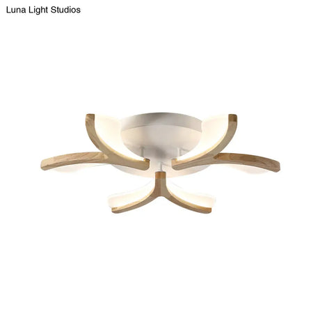 Modern Wood Y-Shape Semi Flush Light With 3/5 Heads - 23.5’/27.5’ W Led Ceiling Lamp In Warm/White