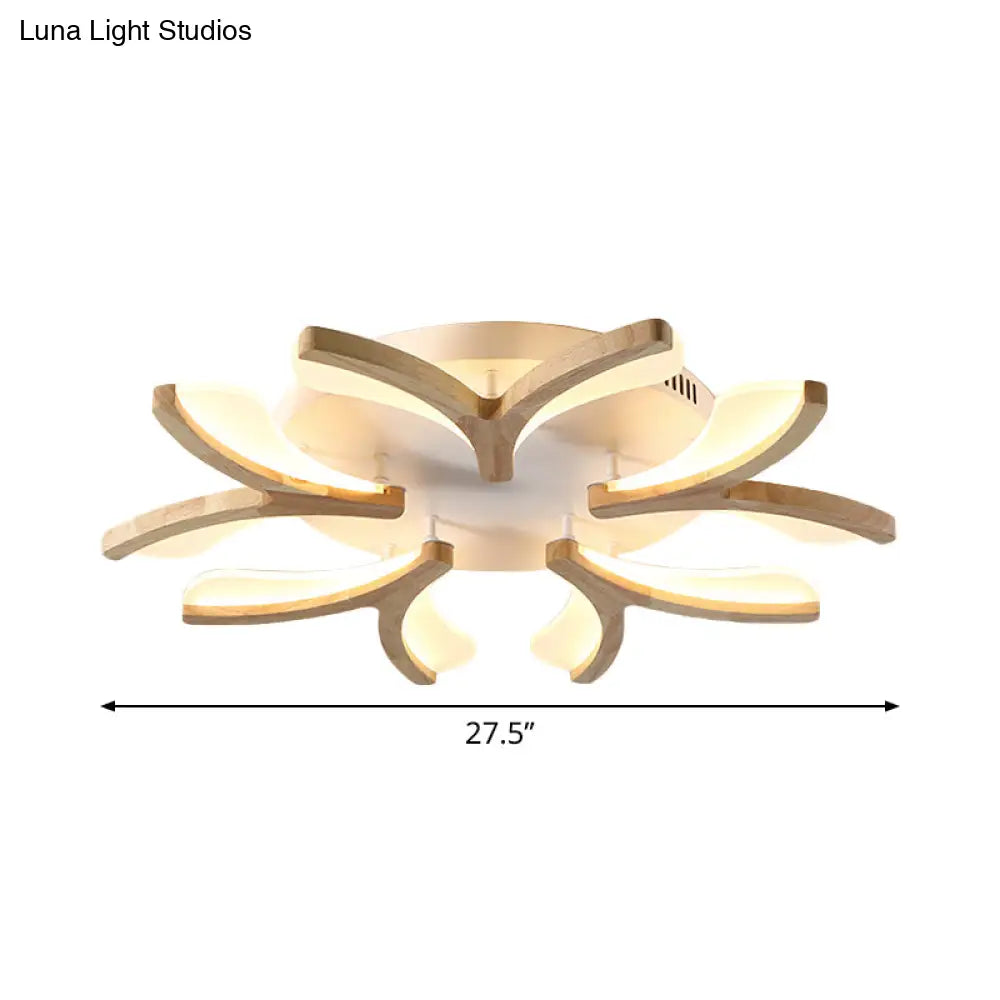 Modern Wood Y-Shape Semi Flush Light With 3/5 Heads - 23.5’/27.5’ W Led Ceiling Lamp In Warm/White