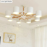 Modern Wooden Branch Flush Chandelier With Ball Cream Glass Shades - Nordic Design 3/6/8 Heads White