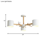 Modern Wooden Branch Flush Chandelier With Ball Cream Glass Shades - Nordic Design 3/6/8 Heads White