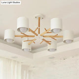 Modern Wooden Branch Flush Chandelier With Ball Cream Glass Shades - Nordic Design 3/6/8 Heads White