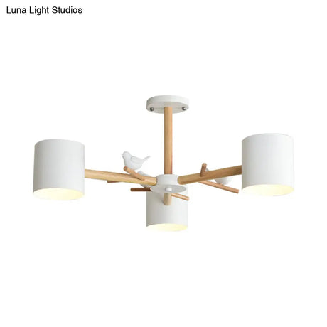 Modern Wooden Branch Flush Chandelier With Ball Cream Glass Shades - Nordic Design 3/6/8 Heads White