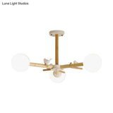Modern Wooden Branch Flush Chandelier With Ball Cream Glass Shades - Nordic Design 3/6/8 Heads White